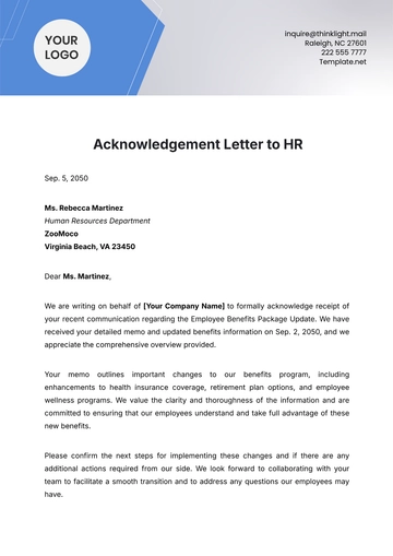 Free Acknowledgement Letter to HR Template to Edit Online