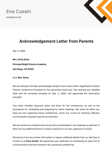 Free Acknowledgement Letter from Parents Template to Edit Online
