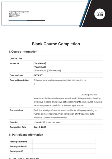 Free Blank Course Completion Template to Edit Online