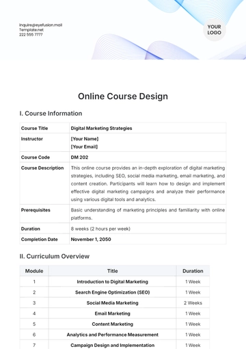 Free Online Course Design Template to Edit Online