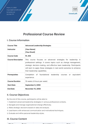 Free Professional Course Review Template to Edit Online