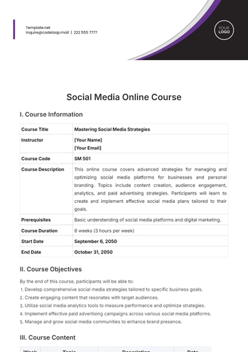 Free Social Media Online Course Template to Edit Online
