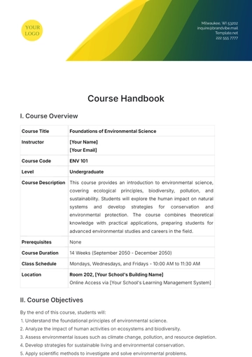 Free Course Handbook Template to Edit Online