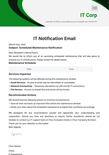 Free IT Notification Email Template to Edit Online