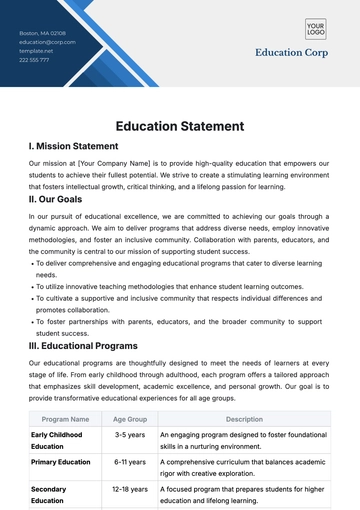 Free Education Statement Template to Edit Online
