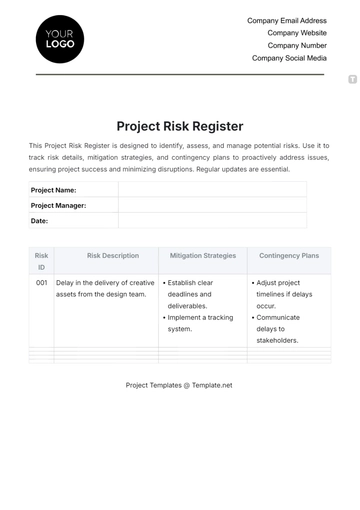 Free Project Risk Register Template to Edit Online