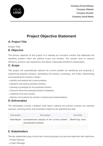 Free Project Objective Statement Template to Edit Online