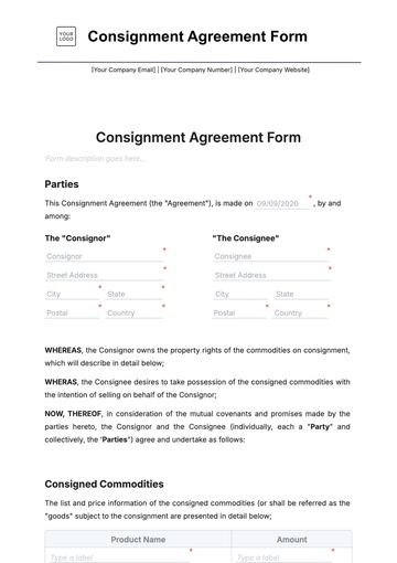 Free Consignment Agreement Form Template to Edit Online