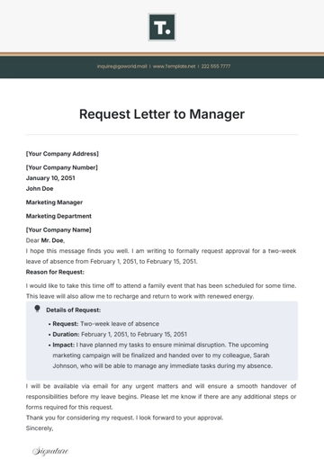 Free Request Letter to Manager Template to Edit Online