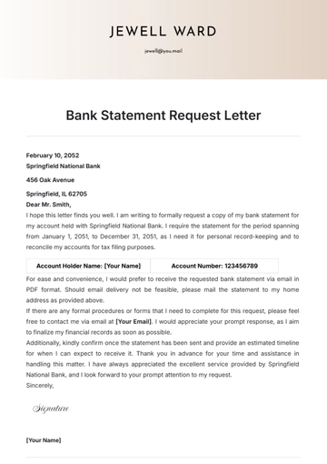 Free Bank Statement Request Letter Template to Edit Online