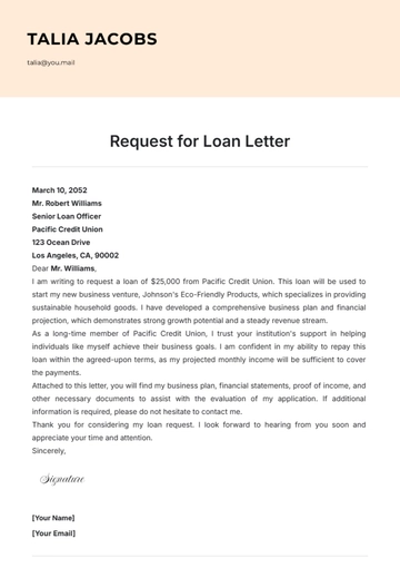 Free Request for Loan Letter Template to Edit Online