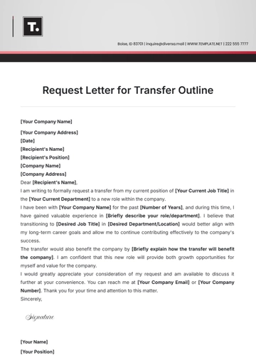 Free Request Letter for Transfer Outline Template to Edit Online