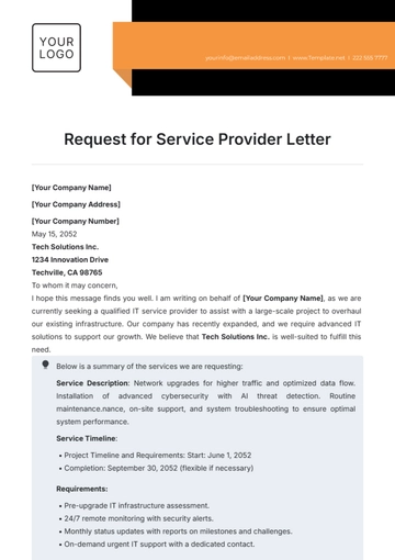 Free Request for Service Provider Letter Template to Edit Online