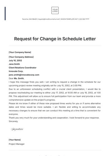 Free Request for Change in Schedule Letter Template to Edit Online