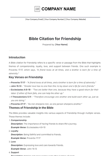 Free Bible Citation for Friendship Template to Edit Online