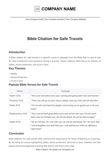 Free Bible Citation for Safe Travels Template to Edit Online