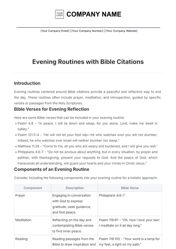Free Bible Citation for Evening Routines Template to Edit Online