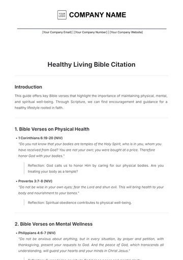 Free Healthy Living Bible Citation Template to Edit Online
