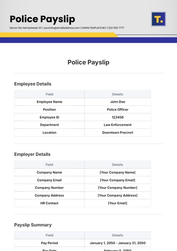 Free Police Payslip Template to Edit Online