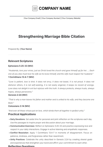 Free Strengthening Marriage Bible Citation Template to Edit Online