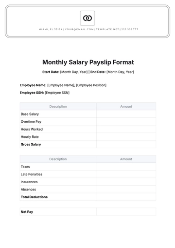 Free Monthly Salary Payslip Format Template to Edit Online | Template.net