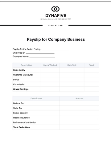 Free Payslip Template for Company Business to Edit Online | Template.net