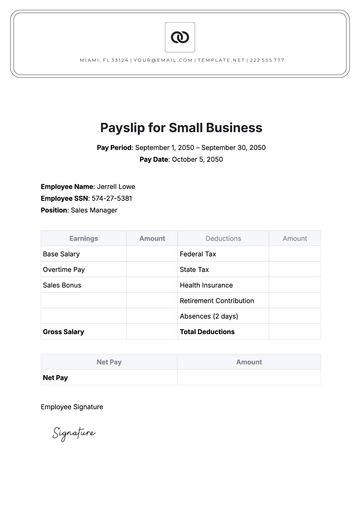 Free Payslip Template for Small Business to Edit Online | Template.net