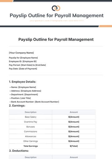 Free Payslip Outline Template for Payroll Management to Edit Online