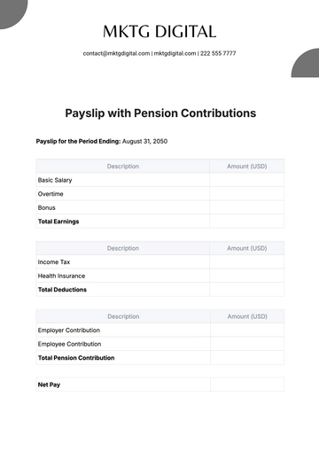 Free Payslip Template with Pension Contributions to Edit Online | Template.net