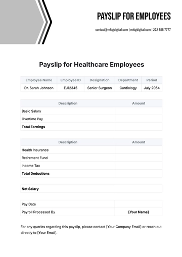 Free Payslip Template for Healthcare Employees to Edit Online | Template.net