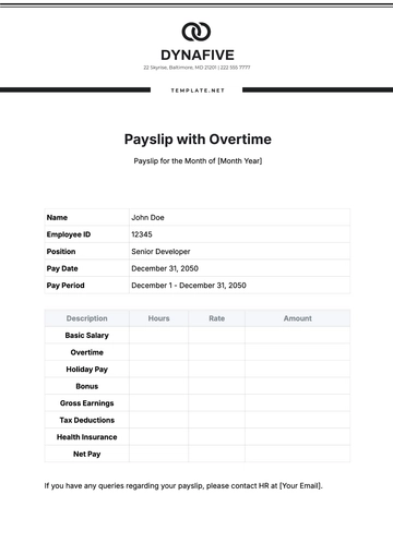 Free Payslip with Overtime Template to Edit Online