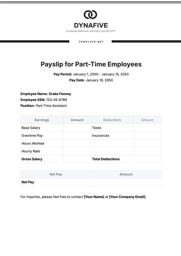 Free Payslip Template for Part-Time Employees to Edit Online | Template.net