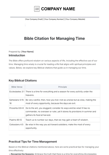 Free Bible Citation for Managing Time Template to Edit Online