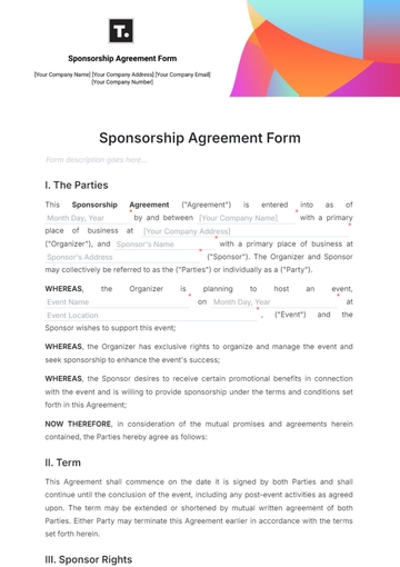 Free Sponsorship Agreement Form Template to Edit Online