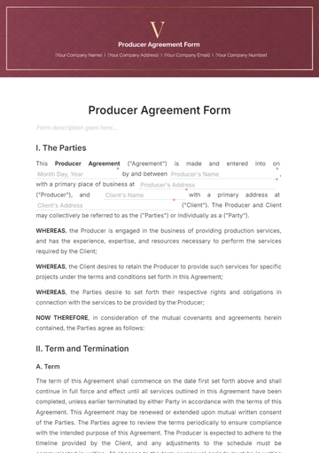 Free Producer Agreement Form Template to Edit Online
