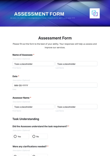 Free Assessment Form Template to Edit Online
