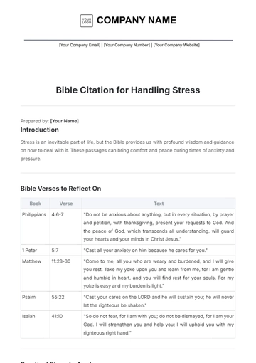 Free Bible Citation for Handling Stress Template to Edit Online