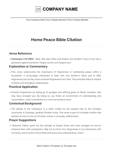 Free Home Peace Bible Citation Template to Edit Online