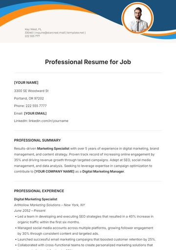 Free Professional Resume Template for Job to Edit Online