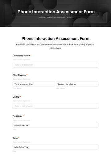 Free Phone Interaction Assessment Form Template to Edit Online