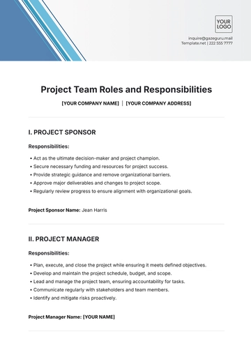 Free Project Team Roles and Responsibilities Template to Edit Online