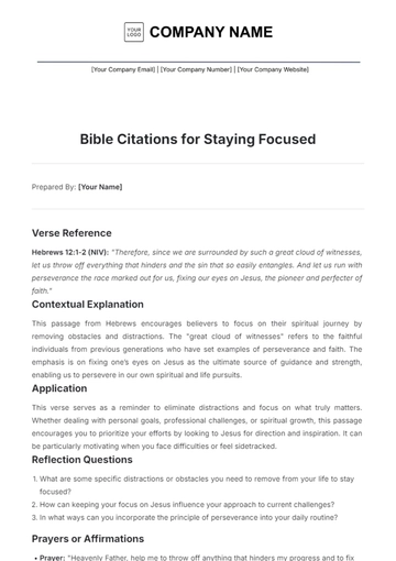 Free Bible Citation for Staying Focused Template to Edit Online