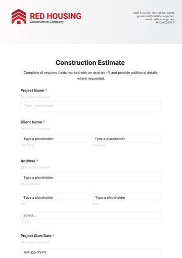 Free Construction Estimate Template to Edit Online | Template.net