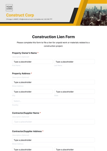 Free Construction Lien Form Template to Edit Online