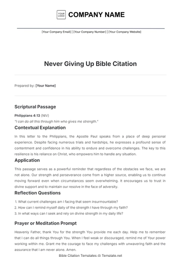 Free Never Giving Up Bible Citation Template to Edit Online