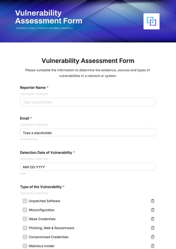 Free Vulnerability Assessment Form Template to Edit Online