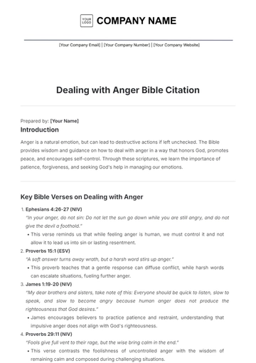 Free Dealing with Anger Bible Citation Template to Edit Online