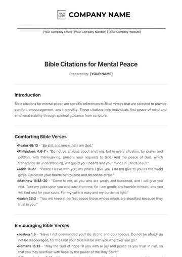 Free Bible Citation for Mental Peace Template to Edit Online