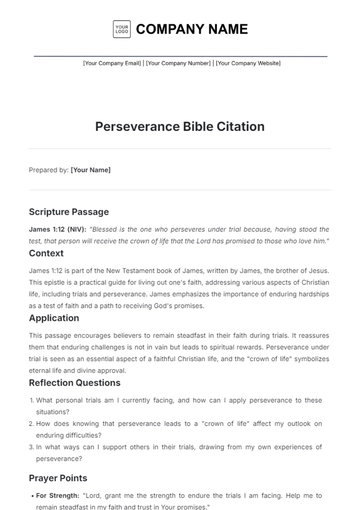 Free Perseverance Bible Citation Template to Edit Online
