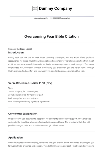 Free Overcoming Fear Bible Citation Template to Edit Online